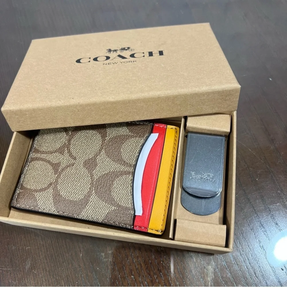 COACH monogram money clip 5 card slot wallet nib